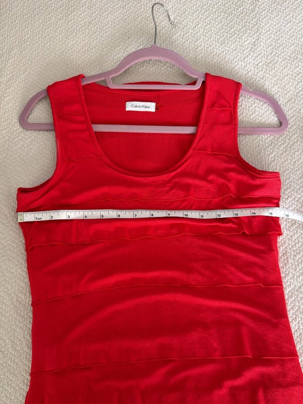 Calvin Klein Red Ruffle Tiered Sleeveless Dress